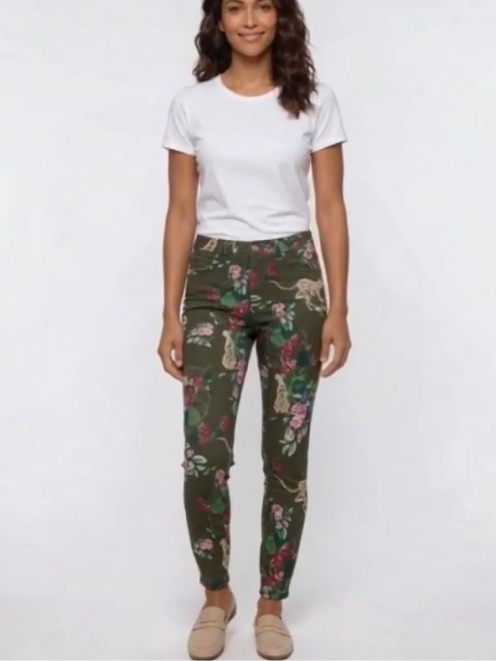 L'Agence Margot Skinny High Rise Geupard Floral French Moss Green Jean Womens 26